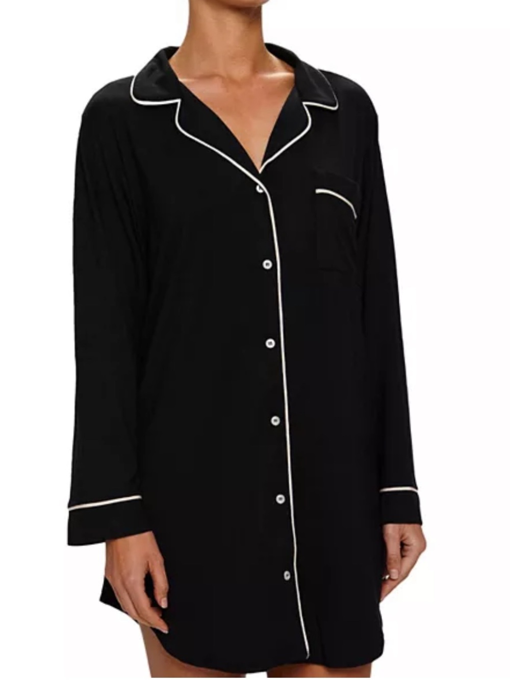 Eberjey Black Nightshirt with White Piping